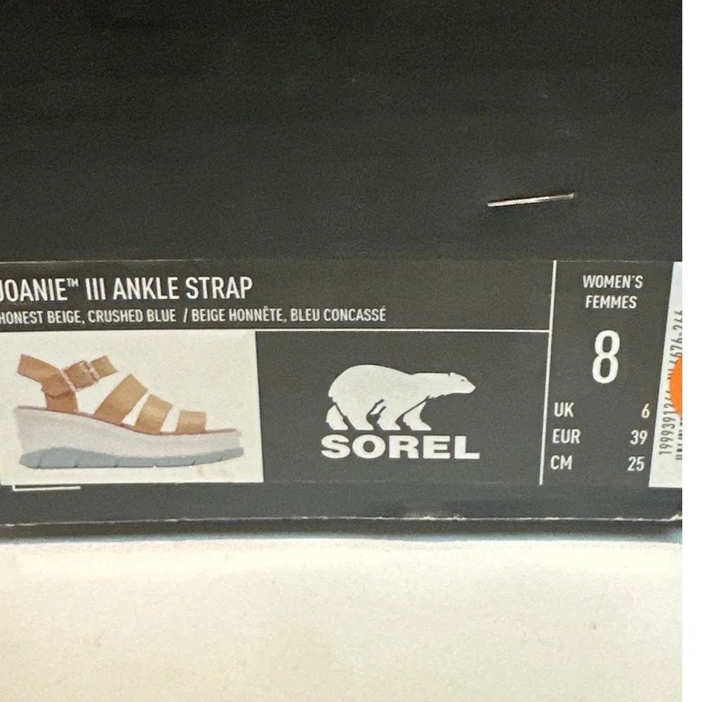 Sorel Joanie III Ankle Strap Wedge Sandals Honest Beige Crushed Blue Womens 8